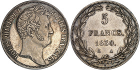 FRANCE
Louis-Philippe Ier (1830-1848). Essai de 5 francs Hors concours, par Galle, Frappe spéciale (SP) 1830, A, Paris.
Av. LOUIS PHILIPPE I - ROI DES...