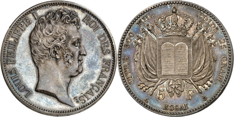 FRANCE
Louis-Philippe Ier (1830-1848). Essai de 5 francs à la Charte, 1er type a...