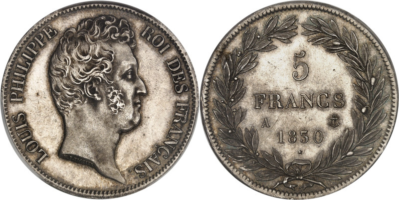 FRANCE
Louis-Philippe Ier (1830-1848). 5 francs sans le I, tranche en relief 183...