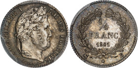 FRANCE
Louis-Philippe Ier (1830-1848). 1/4 franc 1841, B, Rouen.
Av. LOUIS PHILIPPE I ROI DES FRANÇAIS. Tête laurée à droite, signature DOMARD. F. 
Rv...