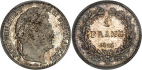 FRANCE
Louis-Philippe Ier (1830-1848). 1 franc tête laurée 1848, A, Paris.
Av. LOUIS PHILIPPE I ROI DES FRANÇAIS. Tête laurée à droite, signature DOMA...