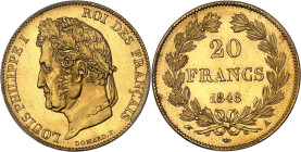 FRANCE
Louis-Philippe Ier (1830-1848). 20 francs tête laurée 1848, A, Paris.
Av. LOUIS PHILIPPE I ROI DES FRANÇAIS. Tête laurée à gauche, signature DO...