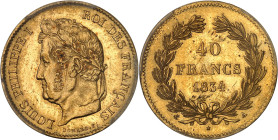 FRANCE
Louis-Philippe Ier (1830-1848). 40 francs tête laurée 1834, A, Paris.
Av. LOUIS PHILIPPE I ROI DES FRANÇAIS. Tête laurée à gauche, au-dessous s...