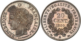 FRANCE
IIe République (1848-1852). 20 centimes Cérès, Flan bruni (PROOF) 1850, A, Paris.
Av. RÉPUBLIQUE FRANÇAISE. Tête de la République à gauche en C...