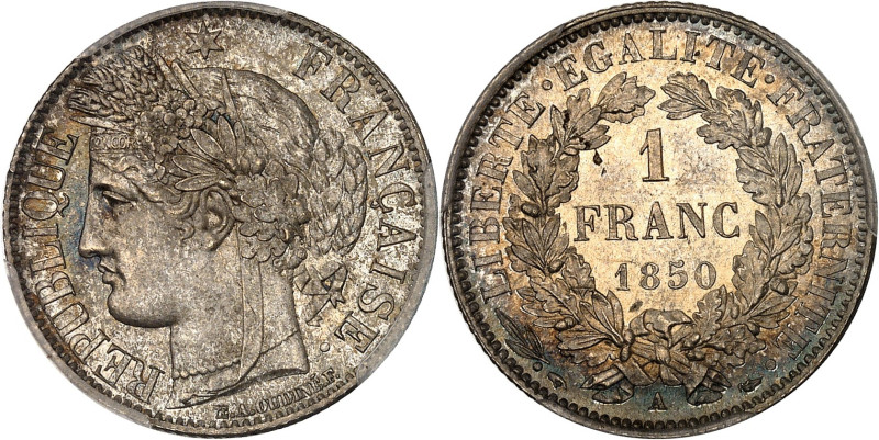 FRANCE
IIe République (1848-1852). 1 franc Cérès 1850, A, Paris.
Av. RÉPUBLIQUE ...