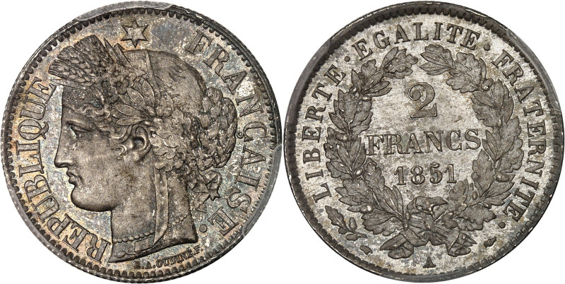 FRANCE
IIe République (1848-1852). 2 francs Cérès 1851, A, Paris.
Av. RÉPUBLIQUE...