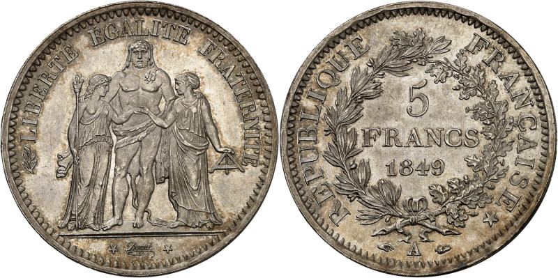 FRANCE
IIe République (1848-1852). 5 francs Hercule 1849, A, Paris.
Av. LIBERTÉ ...