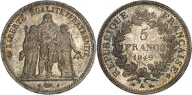 FRANCE
IIe République (1848-1852). 5 francs Hercule 1849, A, Paris.
Av. LIBERTÉ ÉGALITÉ FRATERNITÉ. Hercule entre la Liberté et l’Égalité ; à l’exergu...