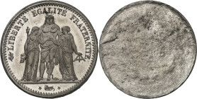 FRANCE
IIe République (1848-1852). Essai uniface d’avers de 5 francs Hercule, Frappe spéciale (SP) ND (1848), (Paris).
Av. LIBERTÉ ÉGALITÉ FRATERNITÉ....