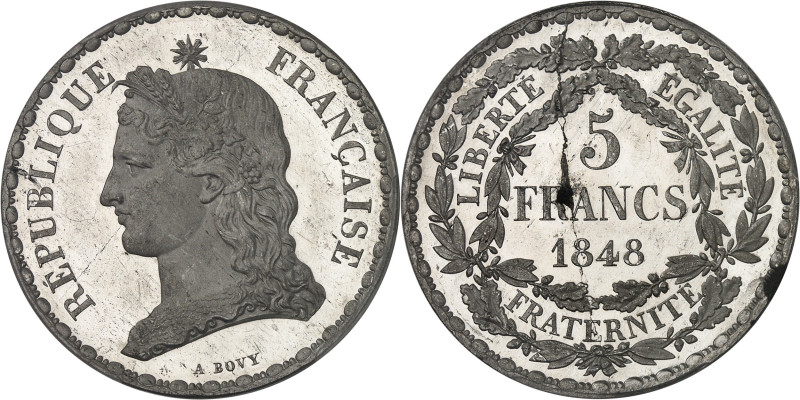 FRANCE
IIe République (1848-1852). Essai de 5 francs, concours de Bovy, Frappe s...