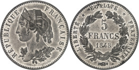 FRANCE
IIe République (1848-1852). Essai de 5 francs, concours de Magniadas, Frappe spéciale (SP) 1848, Paris.
Av. RÉPUBLIQUE FRANÇAISE. Buste de la R...