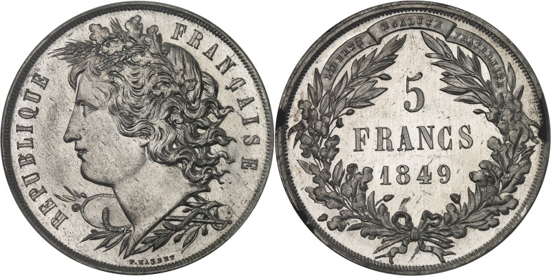 FRANCE
IIe République (1848-1852). Essai de 5 francs, concours de Malbet, Frappe...