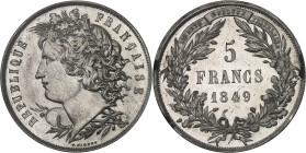 FRANCE
IIe République (1848-1852). Essai de 5 francs, concours de Malbet, Frappe spéciale (SP) 1849, Paris.
Av. RÉPUBLIQUE FRANÇAISE. Buste de la Répu...