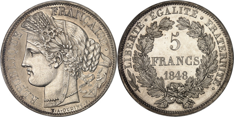 FRANCE
IIe République (1848-1852). Essai de 5 francs, concours de Oudiné, Frappe...