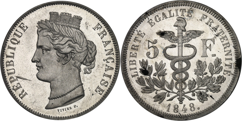 FRANCE
IIe République (1848-1852). Essai de 5 francs, concours de Vivier, Frappe...