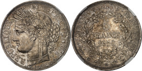 FRANCE
IIe République (1848-1852). 5 francs Cérès 1850, BB, Strasbourg.
Av. RÉPUBLIQUE FRANÇAISE. Tête de la République à gauche en Cérès, sous une ét...