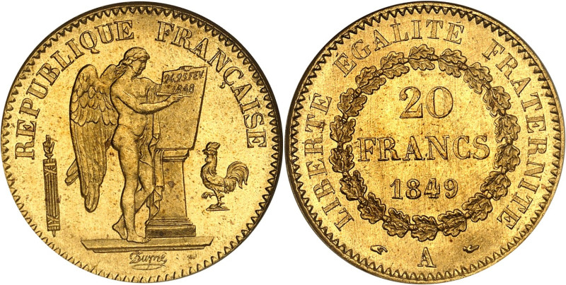 FRANCE
IIe République (1848-1852). 20 francs Génie 1849, A, Paris.
Av. RÉPUBLIQU...