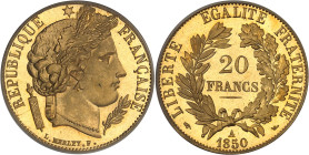 FRANCE
IIe République (1848-1852). 20 francs Cérès, Flan bruni (PROOF) 1850, A, Paris.
Av. RÉPUBLIQUE FRANÇAISE. Tête de la République à droite en Cér...