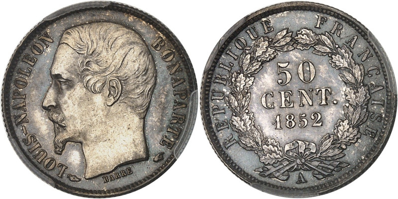 FRANCE
IIe République (1848-1852). 50 centimes Louis-Napoléon Bonaparte 1852, A,...