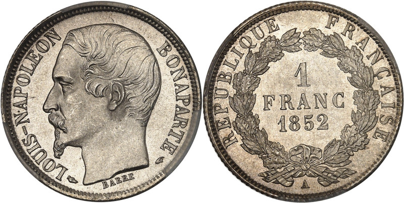 FRANCE
IIe République (1848-1852). 1 franc Louis-Napoléon Bonaparte 1852, A, Par...
