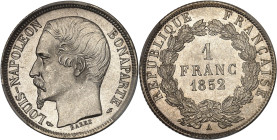 FRANCE
IIe République (1848-1852). 1 franc Louis-Napoléon Bonaparte 1852, A, Paris.
Av. (différent) LOUIS-NAPOLEON BONAPARTE (différent). Tête nue à g...