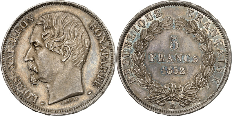 FRANCE
IIe République (1848-1852). 5 francs J. J. BARRE, 2e épreuve, tranche en ...