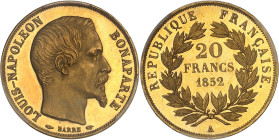 FRANCE
IIe République (1848-1852). 20 francs Louis-Napoléon Bonaparte, Flan bruni (PROOF) 1852, A, Paris.
Av. LOUIS-NAPOLEON BONAPARTE. Tête nue à dro...