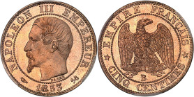 FRANCE
Second Empire / Napoléon III (1852-1870). Cinq centimes tête nue 1853, B, Rouen.
Av. NAPOLEON III EMPEREUR/ (différent) (date) (différent). Têt...