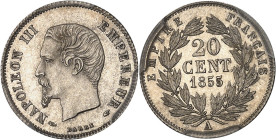 FRANCE
Second Empire / Napoléon III (1852-1870). 20 centimes tête nue, Flan bruni (PROOF) 1855, A, Paris.
Av. (différent) NAPOLEON III - EMPEREUR (dif...