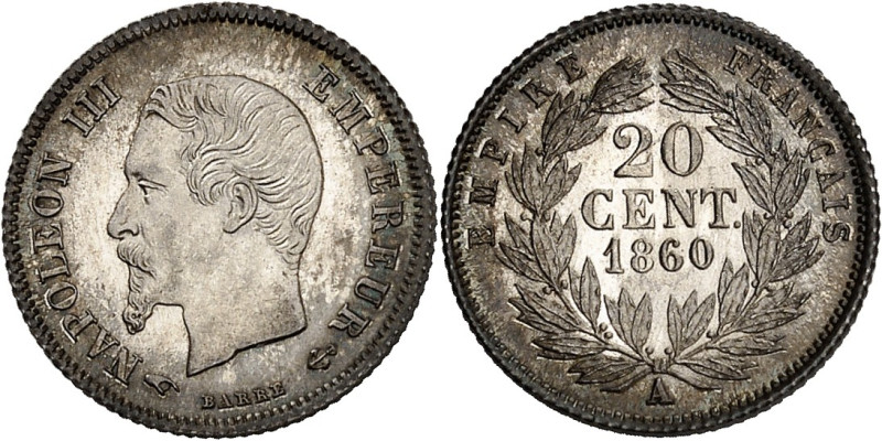 FRANCE
Second Empire / Napoléon III (1852-1870). 20 centimes tête nue 1860, A, P...
