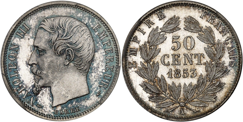 FRANCE
Second Empire / Napoléon III (1852-1870). 50 centimes tête nue 1853, A, P...