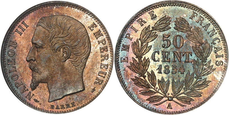 FRANCE
Second Empire / Napoléon III (1852-1870). 50 centimes tête nue 1854, A, P...