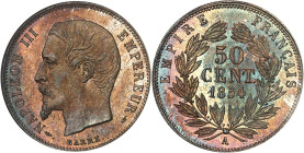 FRANCE
Second Empire / Napoléon III (1852-1870). 50 centimes tête nue 1854, A, Paris.
Av. (différent) NAPOLEON III - EMPEREUR (différent). Tête nue à ...