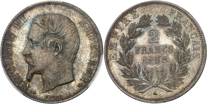FRANCE
Second Empire / Napoléon III (1852-1870). 2 francs tête nue 1858, A, Pari...