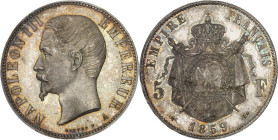 FRANCE
Second Empire / Napoléon III (1852-1870). 5 francs tête nue 1859, A, Paris.
Av. NAPOLEON III EMPEREUR (atelier). Tête nue à gauche, au-dessous ...