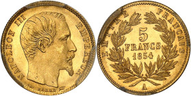FRANCE
Second Empire / Napoléon III (1852-1870). 5 francs tête nue petit module, tranche cannelée 1854, A, Paris.
Av. NAPOLEON III EMPEREUR. Tête nue ...