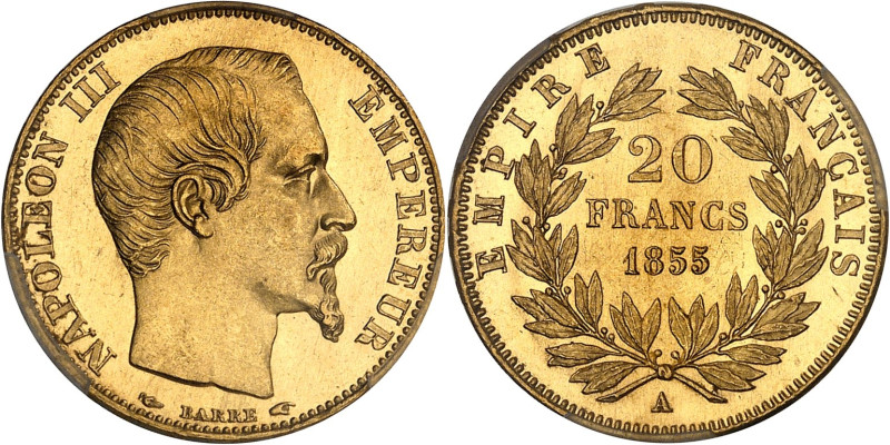 FRANCE
Second Empire / Napoléon III (1852-1870). 20 francs tête nue 1855, A, Par...