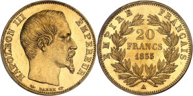 FRANCE
Second Empire / Napoléon III (1852-1870). 20 francs tête nue 1855, A, Paris.
Av. NAPOLEON III EMPEREUR. Tête nue à droite, au-dessous (différen...
