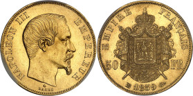 FRANCE
Second Empire / Napoléon III (1852-1870). 50 francs tête nue 1859, BB, Strasbourg.
Av. NAPOLEON III EMPEREUR. Tête nue à droite, au-dessous (di...
