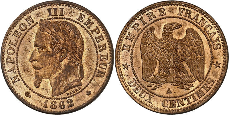 FRANCE
Second Empire / Napoléon III (1852-1870). Deux centimes tête laurée 1862,...