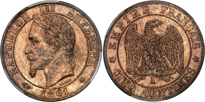 FRANCE
Second Empire / Napoléon III (1852-1870). Cinq centimes tête laurée 1861,...