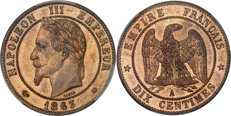 FRANCE
Second Empire / Napoléon III (1852-1870). Dix centimes tête laurée 1863, ...