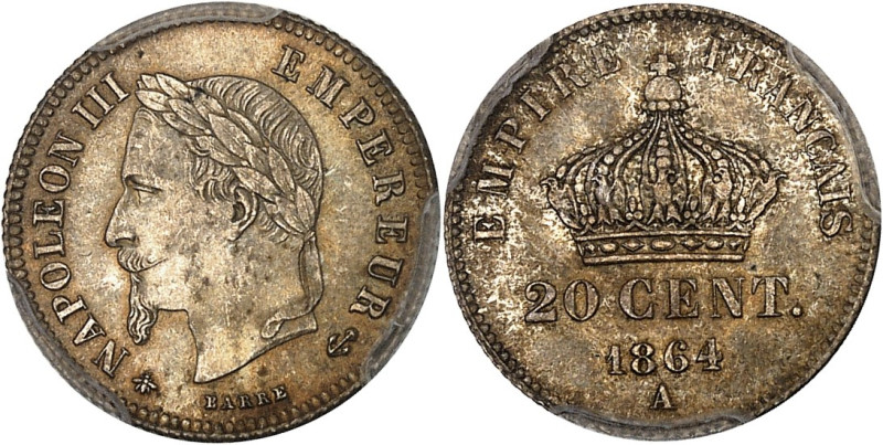 FRANCE
Second Empire / Napoléon III (1852-1870). 20 centimes, tête laurée, petit...