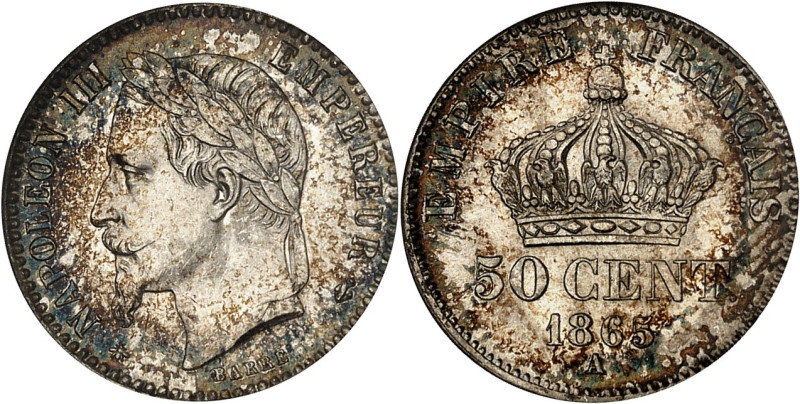 FRANCE
Second Empire / Napoléon III (1852-1870). 50 centimes tête laurée 1865, A...