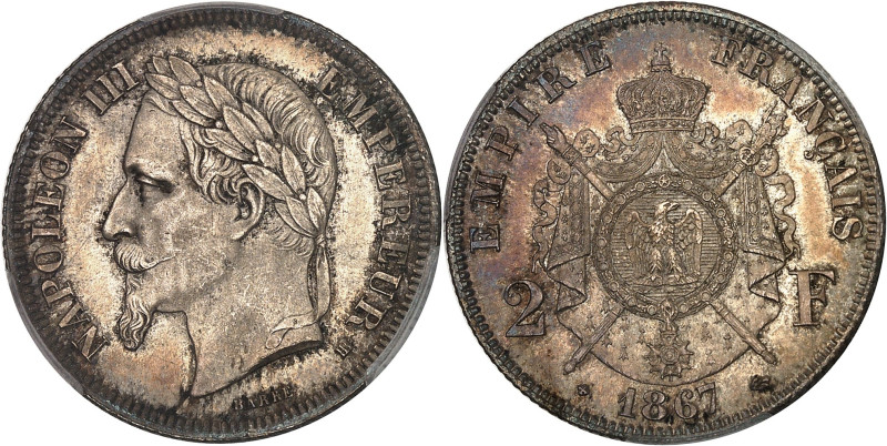 FRANCE
Second Empire / Napoléon III (1852-1870). 2 francs tête laurée 1867, BB, ...