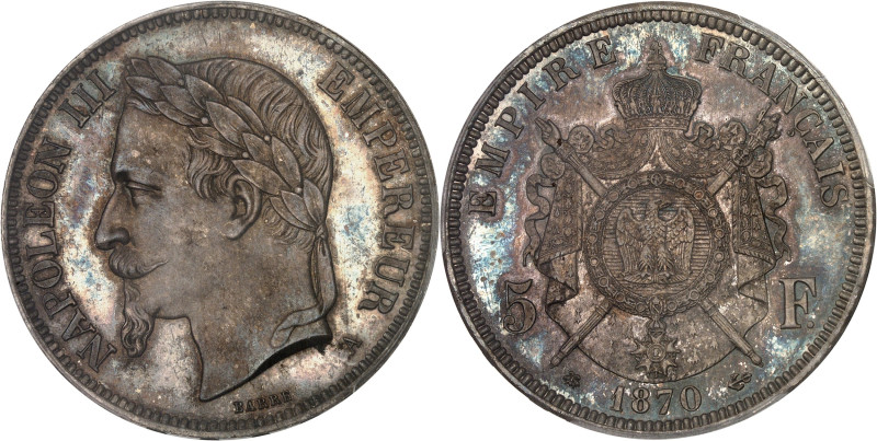 FRANCE
Second Empire / Napoléon III (1852-1870). 5 francs tête laurée, Flan brun...