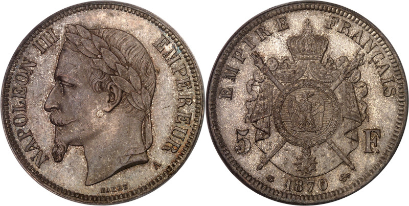 FRANCE
Second Empire / Napoléon III (1852-1870). 5 francs tête laurée 1870, A, P...
