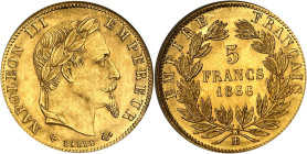 FRANCE
Second Empire / Napoléon III (1852-1870). 5 francs tête laurée 1866, BB, Strasbourg.
Av. NAPOLEON III EMPEREUR. Tête laurée à droite, au-dessou...