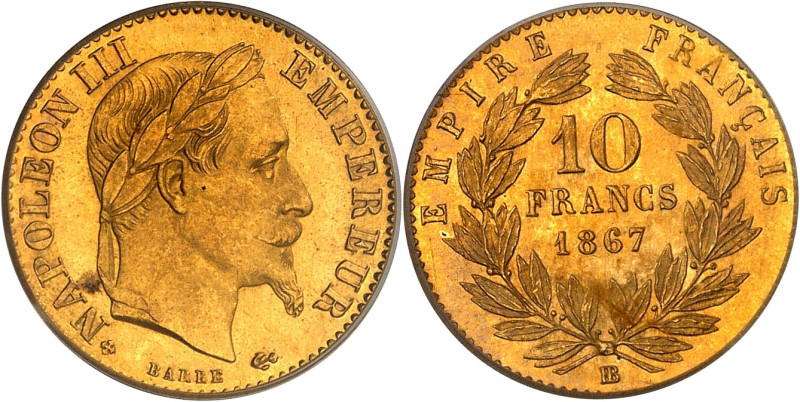 FRANCE
Second Empire / Napoléon III (1852-1870). 10 francs tête laurée 1867, BB,...