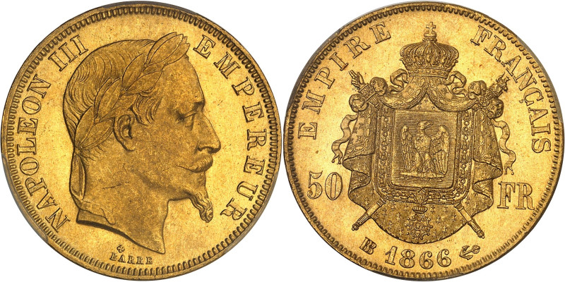 FRANCE
Second Empire / Napoléon III (1852-1870). 50 francs tête laurée 1866, BB,...
